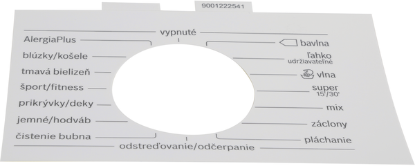 10002911 Karta programů k pračce